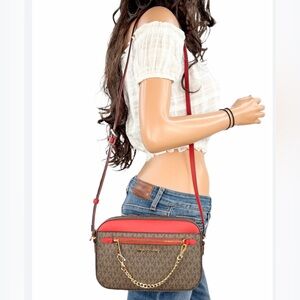 Michael Kors crossbody bag shoulder purse LIKE NEW 💋 red brown monogram